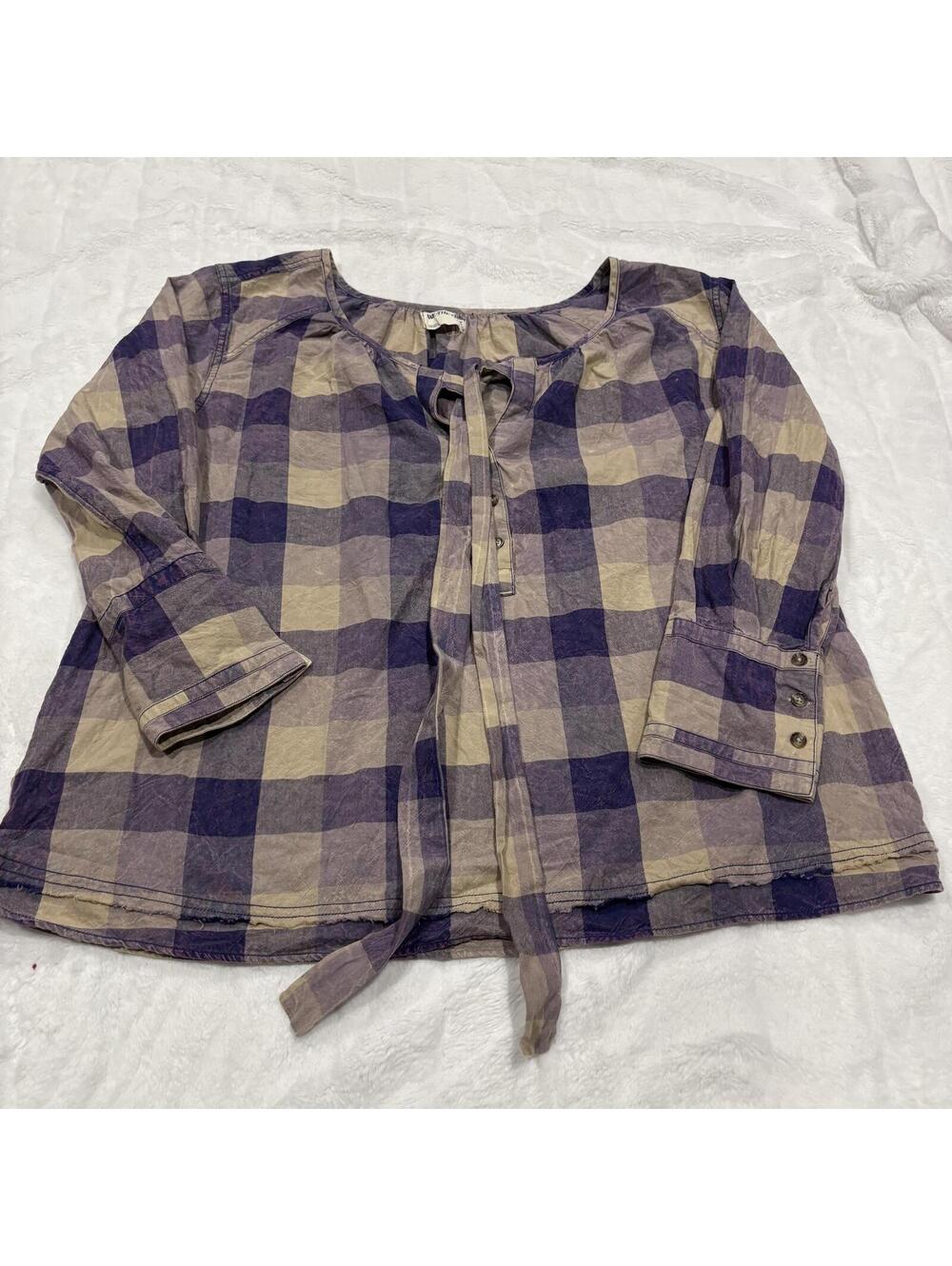 We The Free Plaid Hippie Lightweight Cotton Women's Size Large Button-Up Shirt